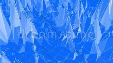 蓝色低聚振动表面作为卡通游戏背景。 蓝色多边形几何振动环境或脉动